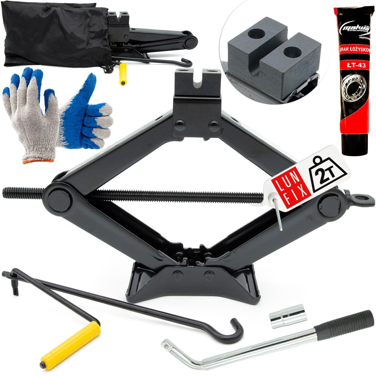 Scherenwagenheber 2 Tonnen Autoheber 395 mm Hubhöhe Wagenheber mit Zubehörset Scherenwagenheber 2 Tonnen Autoheber 395 mm Hubhöhe Wagenheber mit Zubehörset von Lun Fix