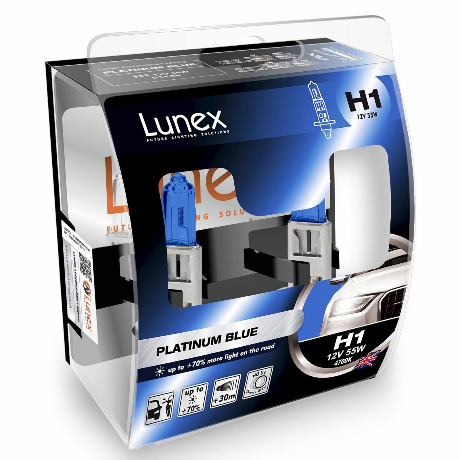Lunex H1 PLATINUM BLUE 448 Scheinwerfer Halogenbirnen Lampen Blau 12V 55W P14,5s 4700K duobox (2 Stücke) von Lunex
