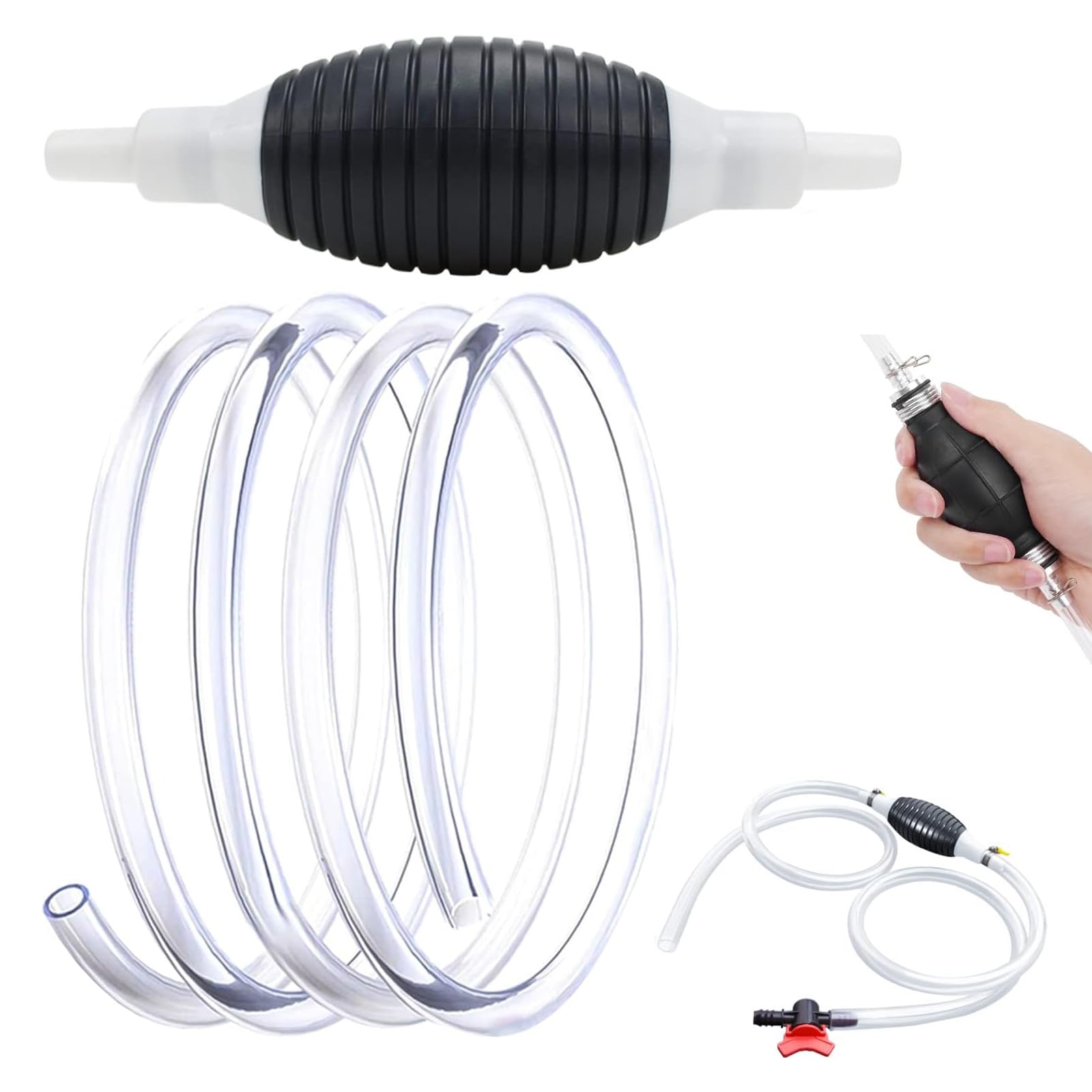Handpumpe Umfüllpumpe Benzinpumpe 1M Verdicken Absaugpumpe Kraftstoffpumpe Benzin Auto für Kraftstoffe Notpumpe Benzin Diesel Wasser Benzinschlauch Öl Absaugpumpe von Lunpog