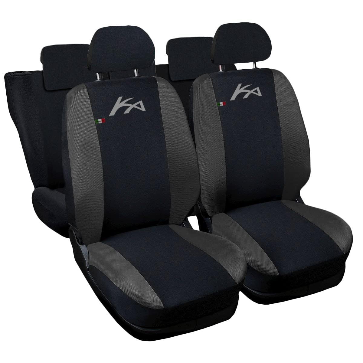 Lupex Shop Autositzbezüge kompatibel mit KA, Made in Italy, Polyestergewebe, kompletter Satz Vorder- und Rücksitze (Schwarz - Dunkelgrau) von Lupex Shop