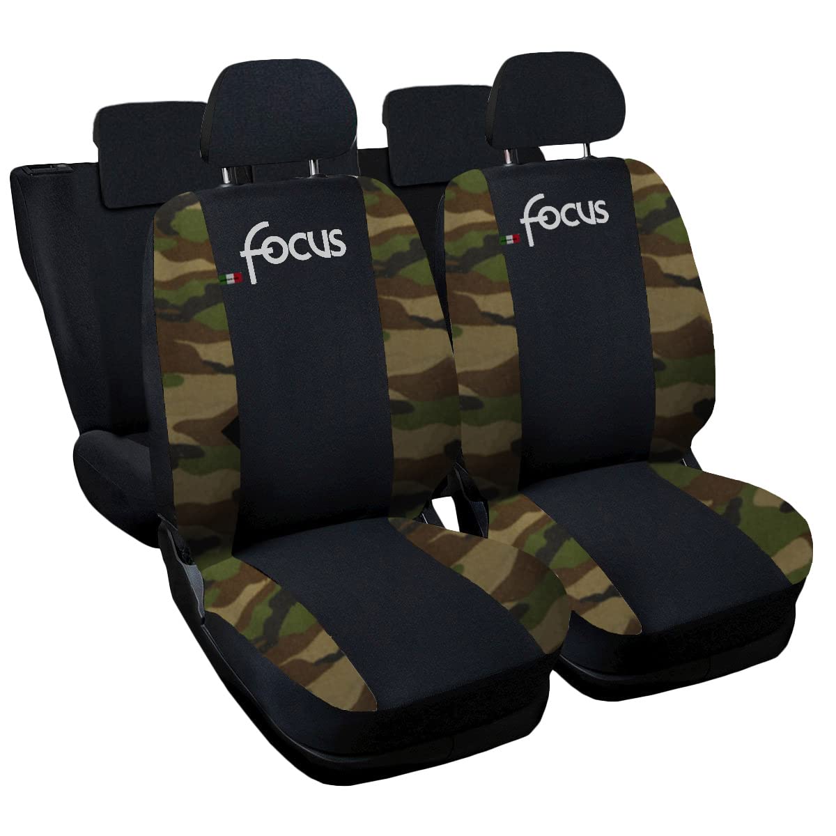 Lupex Shop Autositzbezüge kompatibel mit Focus, Made in Italy, Polyestergewebe, kompletter Satz Vorder- und Rücksitze (Schwarz - Camouflag Grün) von Lupex Shop