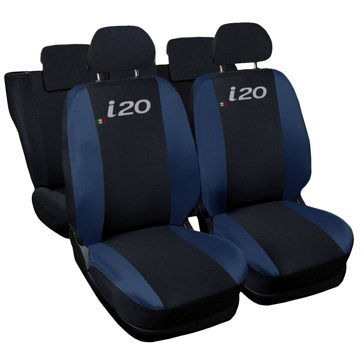 Lupex Shop Autositzbezüge kompatibel mit i20, Made in Italy, Polyestergewebe, kompletter Satz Vorder- und Rücksitze (Schwarz - Dunkelblau) von Lupex Shop