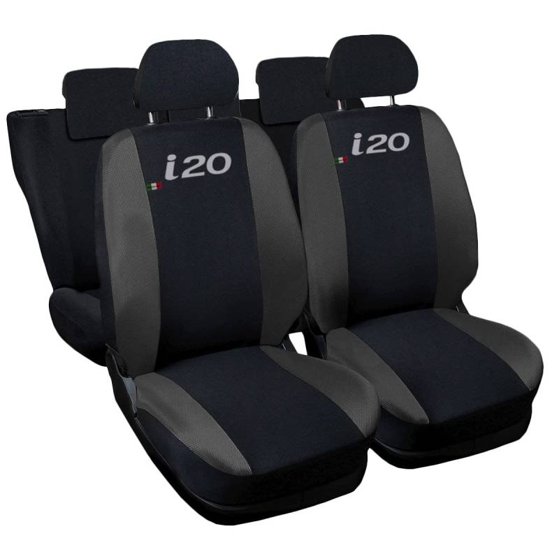 Lupex Shop Autositzbezüge kompatibel mit i20, Made in Italy, Polyestergewebe, kompletter Satz Vorder- und Rücksitze (Schwarz - Dunkelgrau) von Lupex Shop