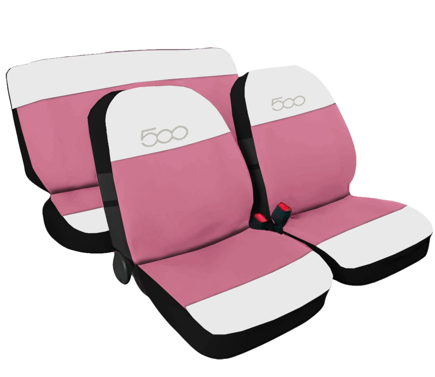 Lupex Shop Autositzbezüge, kompatibel mit 500 Cinquecento, Weiß und Rosa in der Mitte, hergestellt in Italien, Polyestergewebe, komplettes Set für Vorder- und Rücksitze von Lupex Shop