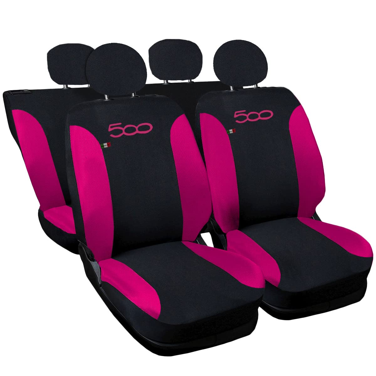 Lupex Shop 500_Hybrid - Autositzbezüge kompatibel 500 Hybrid 2021 | Set Sitzbezüge vorne und hinten | Airbag kompatibel | Innenzubehör (Schwarz/Fuchsia) von Lupex Shop