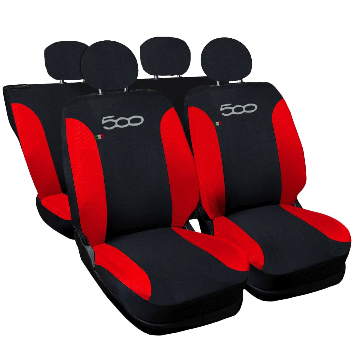 Lupex Shop 500_Hybrid - Autositzbezüge kompatibel 500 Hybrid 2021 | Set Sitzbezüge vorne und hinten | Airbag kompatibel | Innenzubehör (Schwarz/Rot) von Lupex Shop