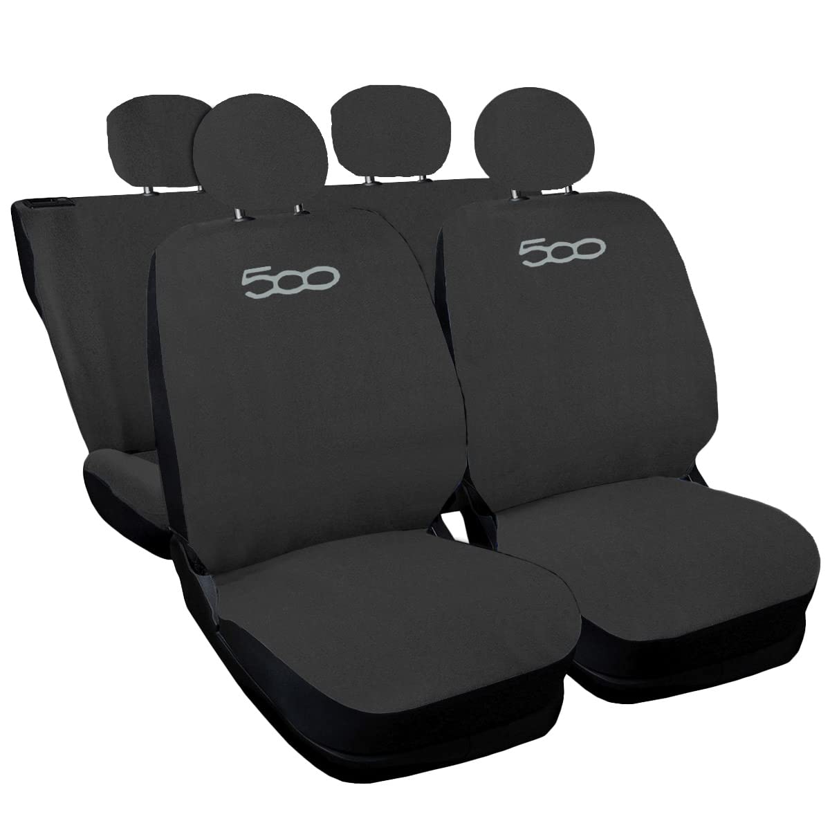 Lupex Shop 500_Hybrid- Autositzbezüge, kompatibel mit 500 Hybrid 2021 | Vorder- und Rücksitzbezug-Set | Kompatible Airbags | Innenzubehör (Dunkelgrau) von Lupex Shop
