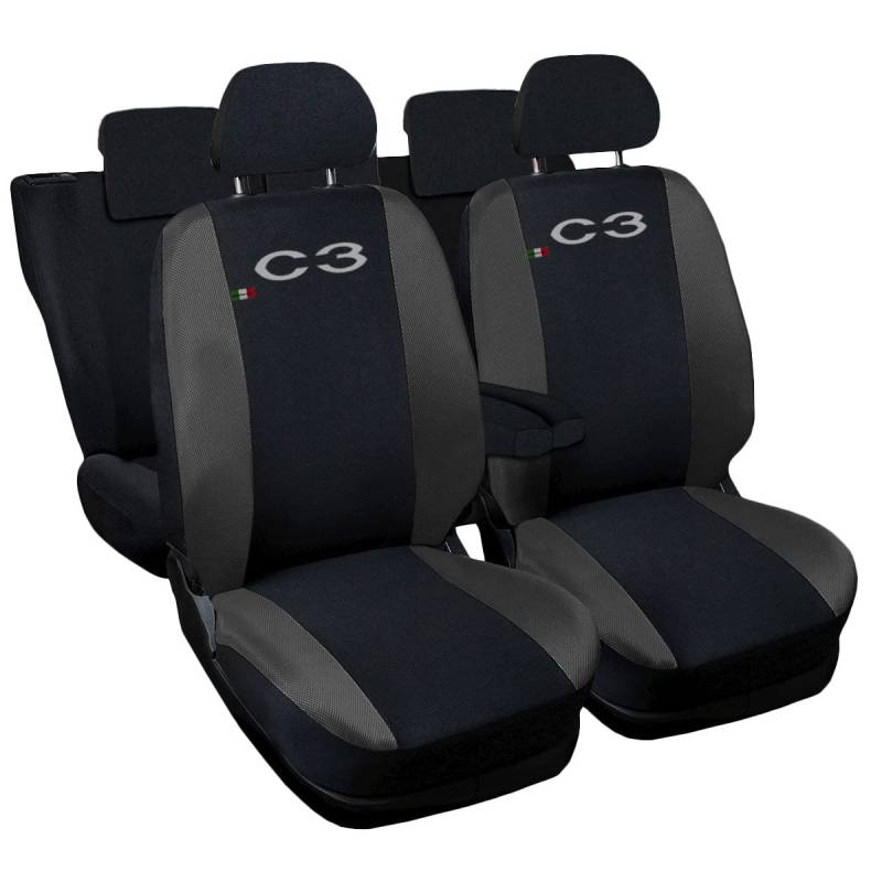 Lupex Shop Autositzbezüge kompatibel mit C3, Made in Italy, Polyestergewebe, kompletter Satz Vorder- und Rücksitze (Schwarz - Dunkelgrau) von Lupex Shop