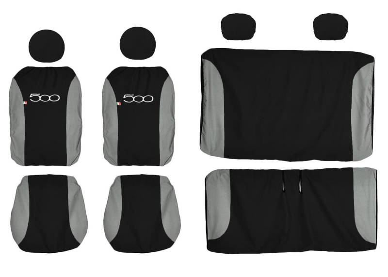 Lupex Shop 500_N.Gc All Sitzbezüge kompatibel mit 500 | Schwarz Hellgrau | Set Sitzbezüge vorne und hinten | gesticktes Logo | Airbag kompatibel | Autozubehör Innenraum von Lupex Shop