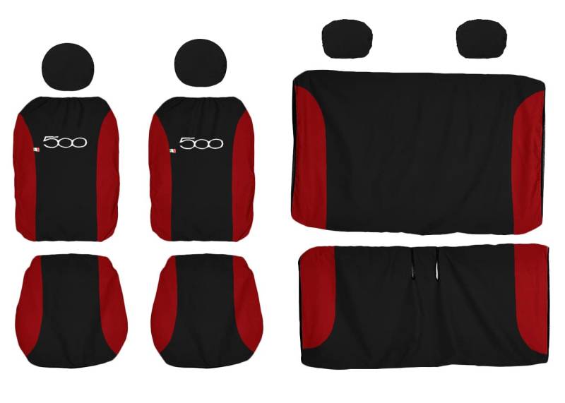 Lupex Shop FIAT 500 zweifarbige sitzbezüge, Schwarz/Rot von Lupex Shop