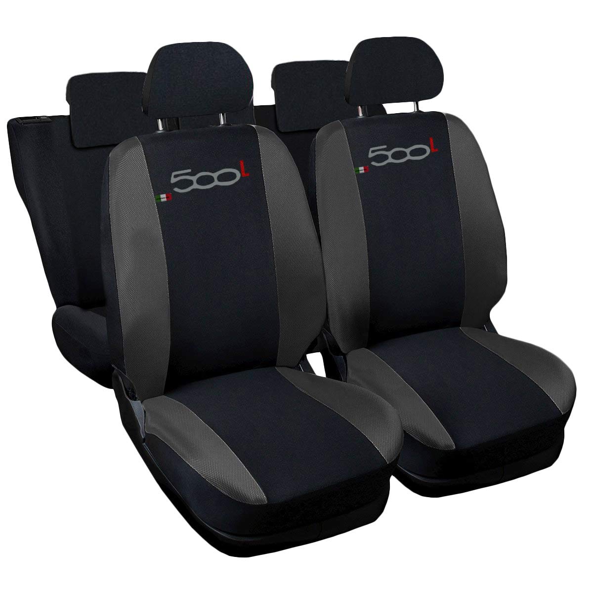 Lupex Shop FIAT 500L zweifarbige Sitzbezüge mit Logo - dunkelgrau schwarz von Lupex Shop