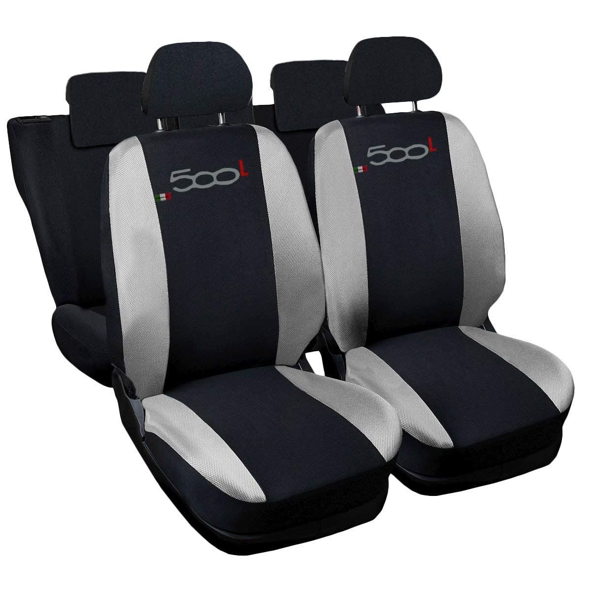 Lupex Shop FIAT 500L zweifarbige Sitzbezüge mit Logo - hellgrau schwarz von Lupex Shop