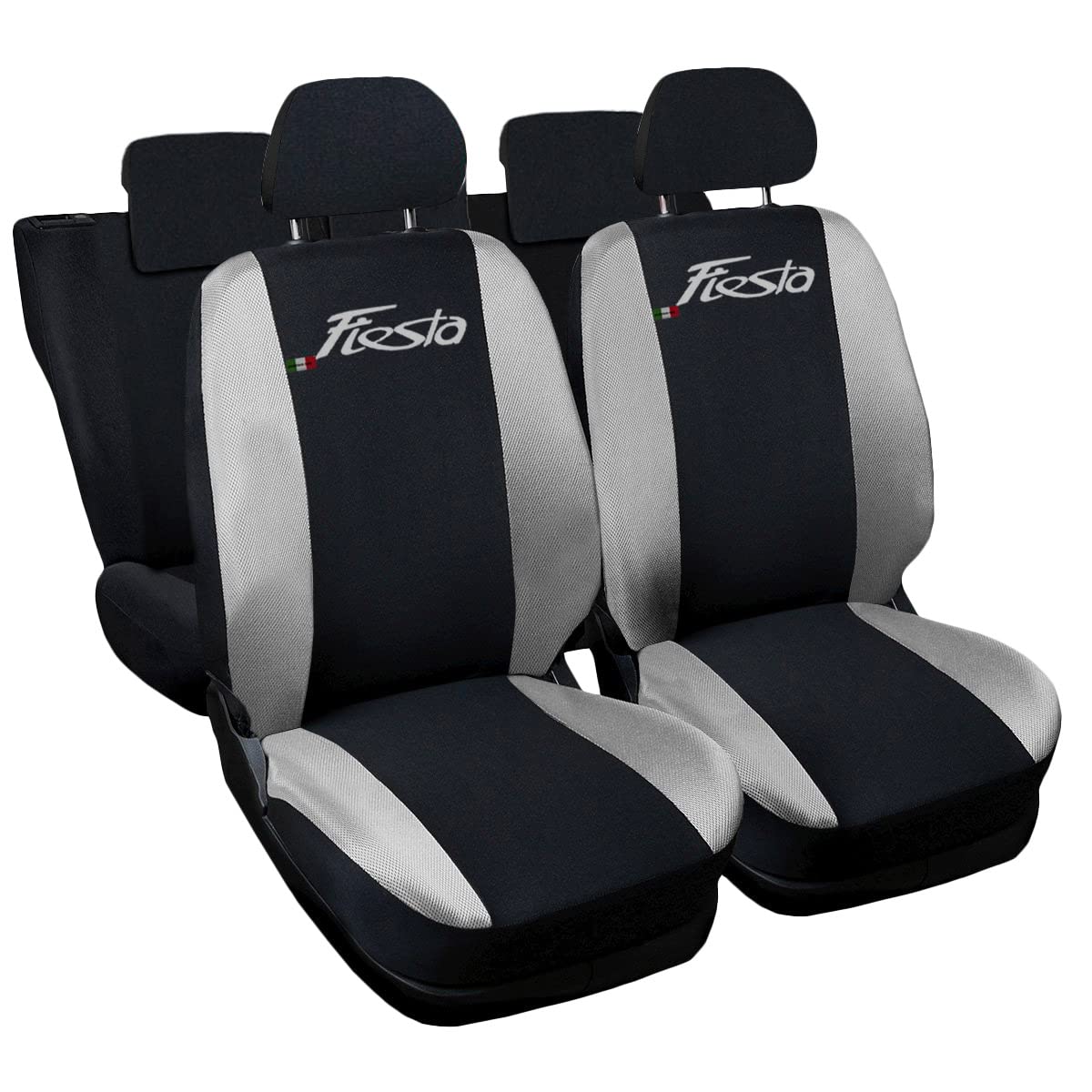 Lupex Shop Autositzbezüge kompatibel mit Fiesta, Made in Italy, Polyestergewebe, kompletter Satz Vorder- und Rücksitze (Schwarz - Hellgrau) von Lupex Shop