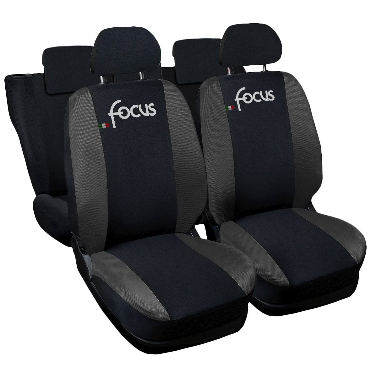 Lupex Shop Autositzbezüge kompatibel mit Focus, Made in Italy, Polyestergewebe, kompletter Satz Vorder- und Rücksitze (Schwarz - Dunkelgrau) von Lupex Shop