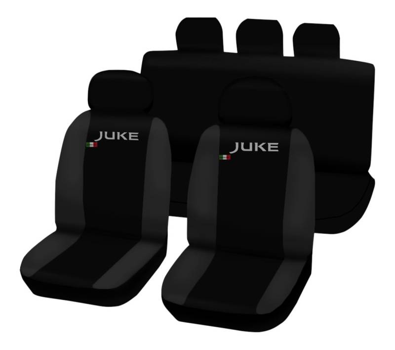 Lupex Shop Autositzbezüge kompatibel mit Juke, Made in Italy, Polyestergewebe, kompletter Satz Vorder- und Rücksitze (Schwarz - Dunkelgrau) von Lupex Shop
