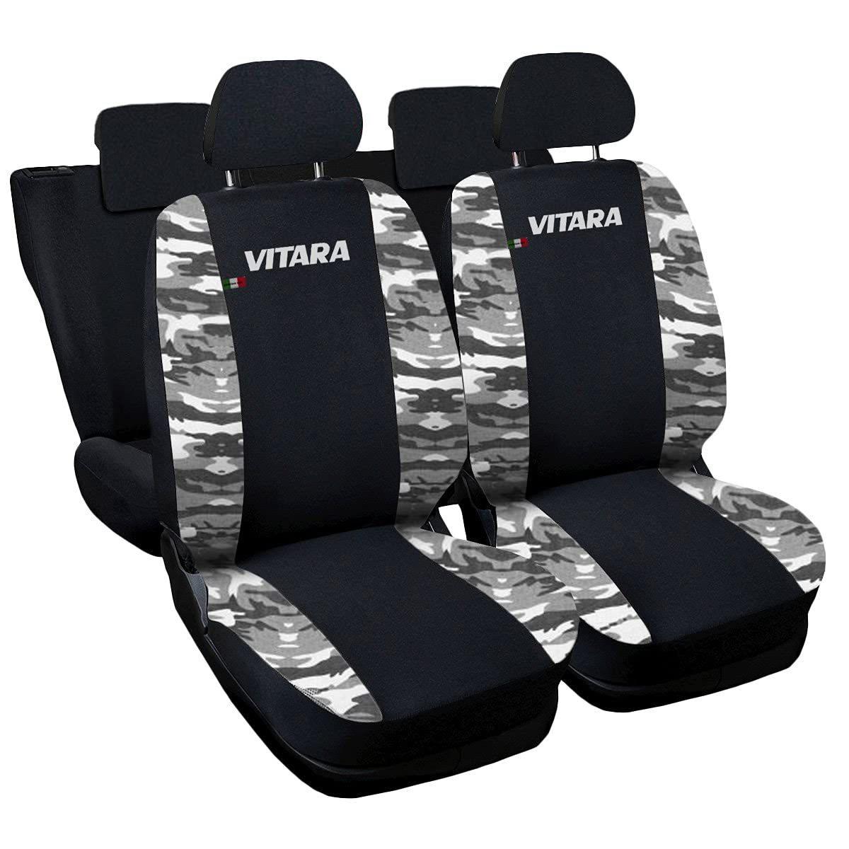 Lupex Shop Autositzbezüge kompatibel mit Vitara, Made in Italy, Polyestergewebe, kompletter Satz Vorder- und Rücksitze (Schwarz - Camouflage Grau) von Lupex Shop