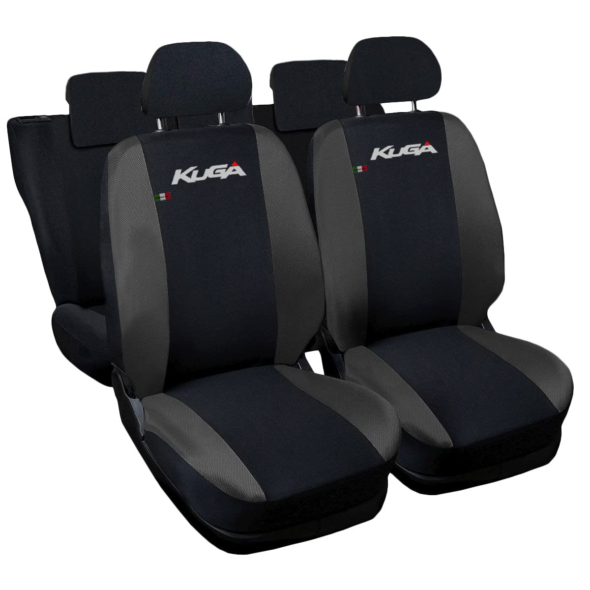 Lupex Shop Autositzbezüge kompatibel mit Kuga, Made in Italy, Polyestergewebe, kompletter Satz Vorder- und Rücksitze (Schwarz - Dunkelgrau) von Lupex Shop