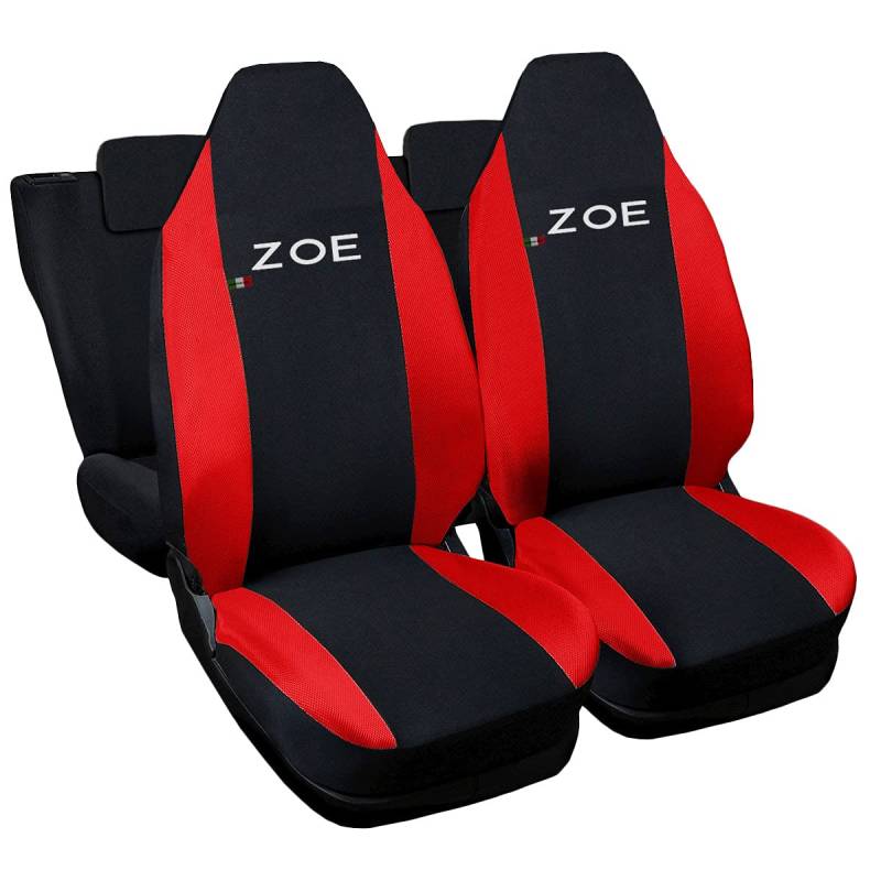 Lupex Shop Autositzbezüge kompatibel mit ZOE, Made in Italy, Polyestergewebe, komplettes Set für Vorder- und Rücksitze (Schwarz – Rot) von Lupex Shop