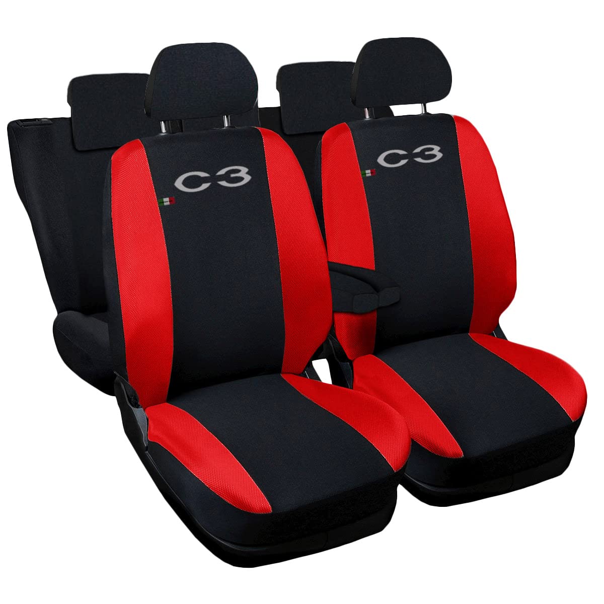 Lupex Shop Autositzbezüge kompatibel mit C3, Made in Italy, Polyestergewebe, kompletter Satz Vorder- und Rücksitze (Schwarz - Rot) von Lupex Shop