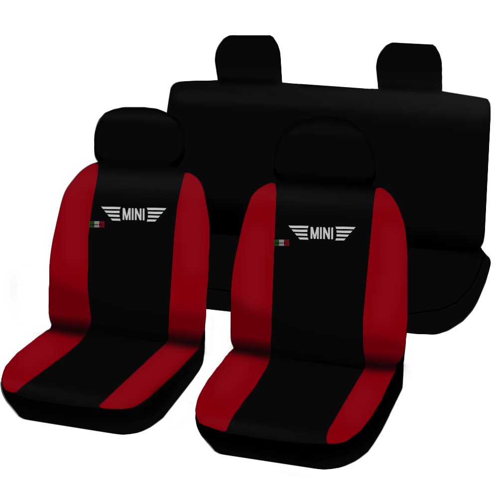 Lupex Shop Autositzbezüge kompatibel mit Mini, Made in Italy, Polyestergewebe, kompletter Satz Vorder- und Rücksitze (Schwarz - Rot) von Lupex Shop