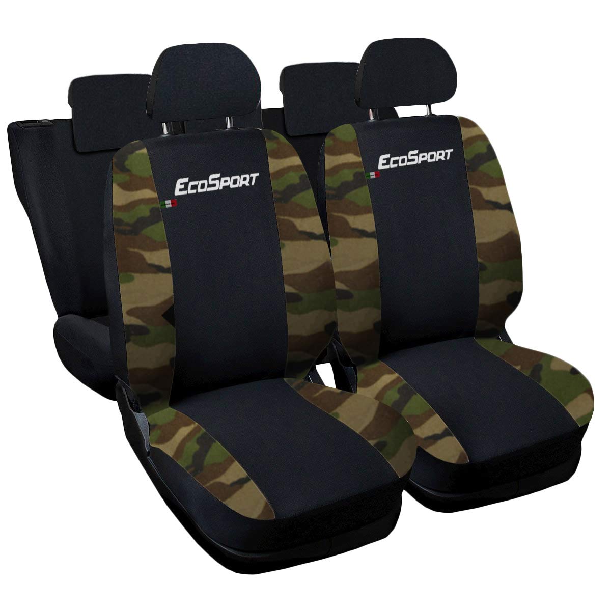 Lupex Shop Autositzbezüge kompatibel mit Ecosport, Made in Italy, Polyestergewebe, kompletter Satz Vorder- und Rücksitze (Schwarz - Camouflage Grün) von Lupex Shop