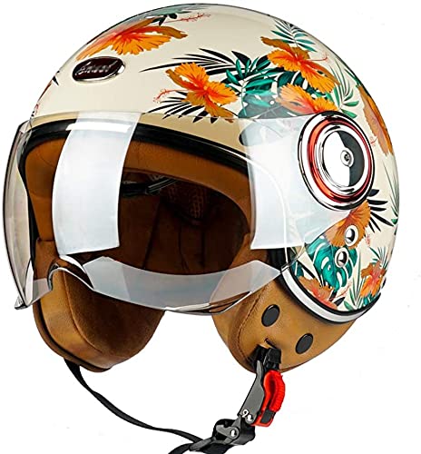 STTTBD Mattschwarz/Blume · Vespa-Jethelm mit offenem Gesicht · Herren und Damen Motorrad-Roller-Halbhelme Jet Pilot Motor Retro Chopper Cruiser Vintage Moped-Helm · DOT/ECE-Zulassung A,M von Lupsty