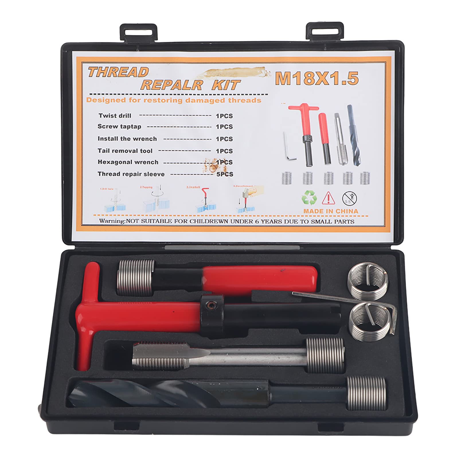 10 Stück Gewinde-Reparaturset, M18x1,5 Edelstahl Spiralbohrerschlüssel Auto-Gewindeeinsatz Metrischer Reparatursatz Gewindebohrer-Einsatzwerkzeug für Autoteile 10 Stück Gewinde-Reparaturset, M18x1,5 Edelstahl Spiralbohrerschlüssel Auto-Gewindeeinsatz Metrischer Reparatursatz Gewindebohrer-Einsatzwerkzeug für Autoteile von Luqeeg