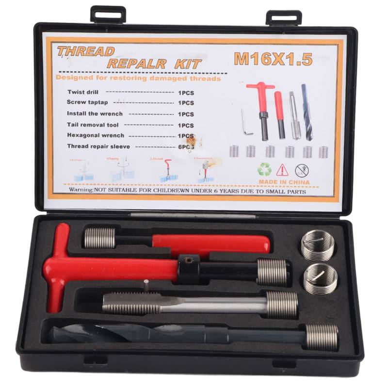 11 Stück Gewinde-Reparaturset, Gewindeeinsatz aus Rostfreiem Stahl Spiralbohrer-Schlüssel Gewindebohrer-Einsatzwerkzeug für Hochspannungs-Schaltanlagen, Autoteile, M16x1,5 von Luqeeg