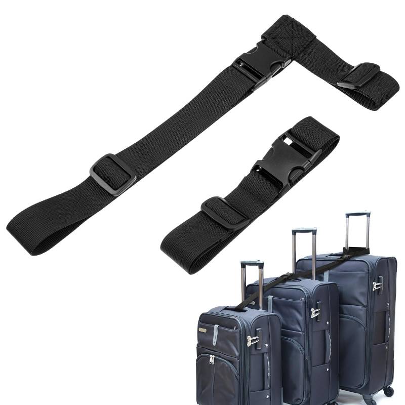 2 Stück Koffer Gurt Schwarz Heavy Stoff Luggage Strap T Typ Kreuz Verstellbare Nylon Koffergurte für Rutschfestes Reisezube von Lusofie