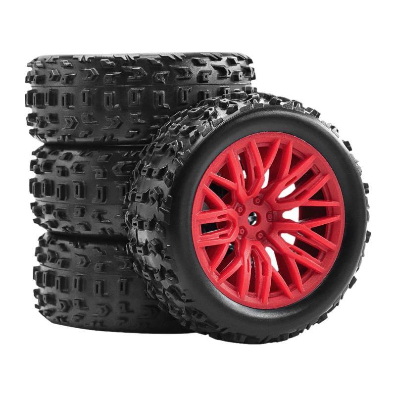 Luwecf 4 Stück 1/18 RC Autoräder Und Reifen, Ersatz, Tragbar, Ersatzteile, Professionelles Zubehör, RC Autoteil, Rot von Luwecf