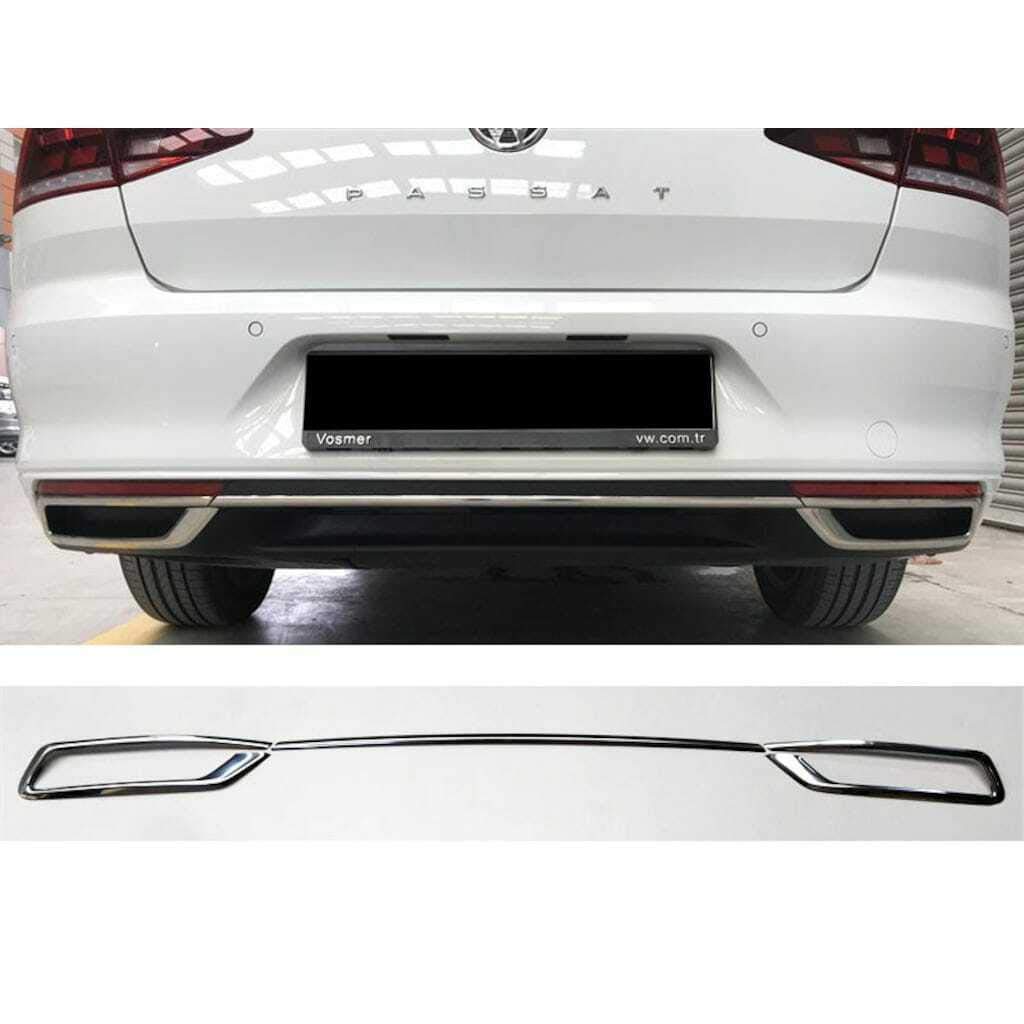 Chrom Heckstoßstange Streamer & Auspuffabweiser Rahmen passend für Passat B8.5 [2018+] von Luxell