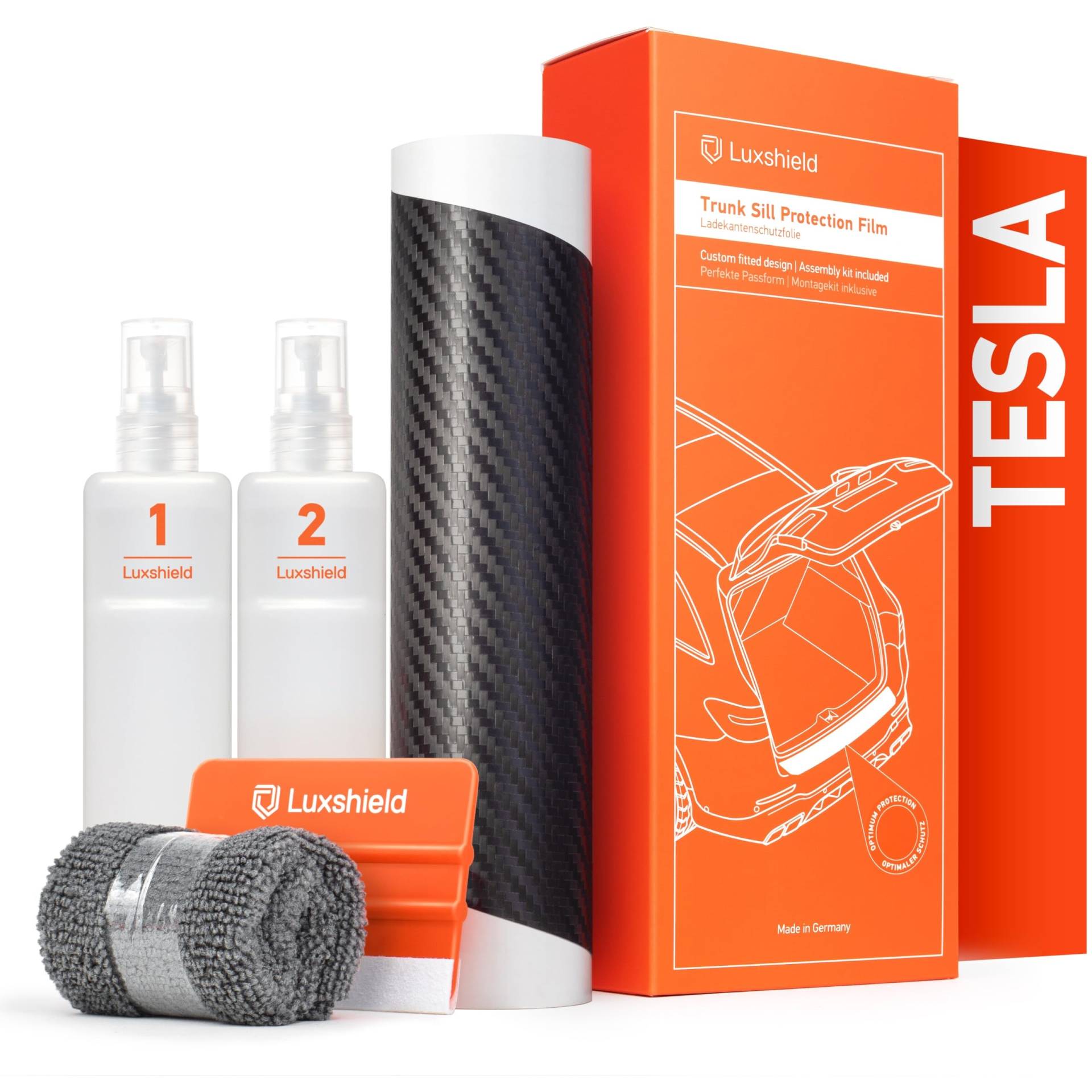 Luxshield Ladekantenschutz Folie für Tesla Model S I 2012-2024 - Stoßstangenschutz, Kratzschutz, Lackschutzfolie - Carbon Schwarz von Luxshield