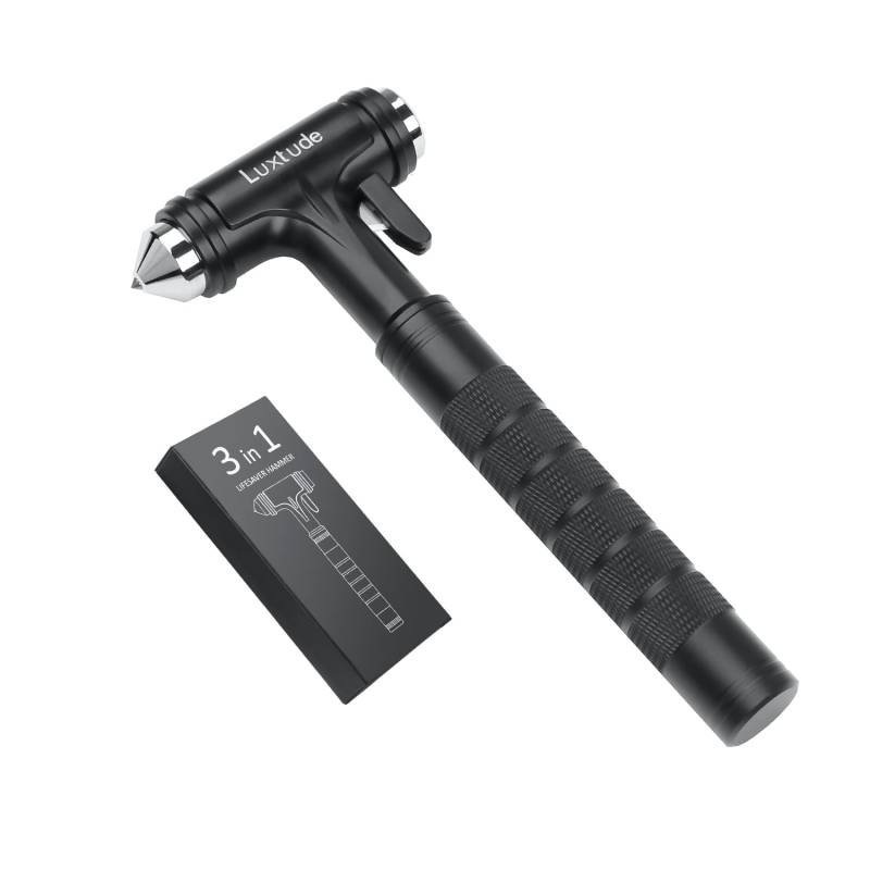 Luxtude Auto Nothammer, Upgrade Gurtschneider Notfallhammer, Glasbrecher Nothammer mit Gurtschneider tüv Geprüft, Fireproof Aluminiumlegierung Rettungshammer Gurtmesser Sicherheitshammer Rescue Tool von Luxtude