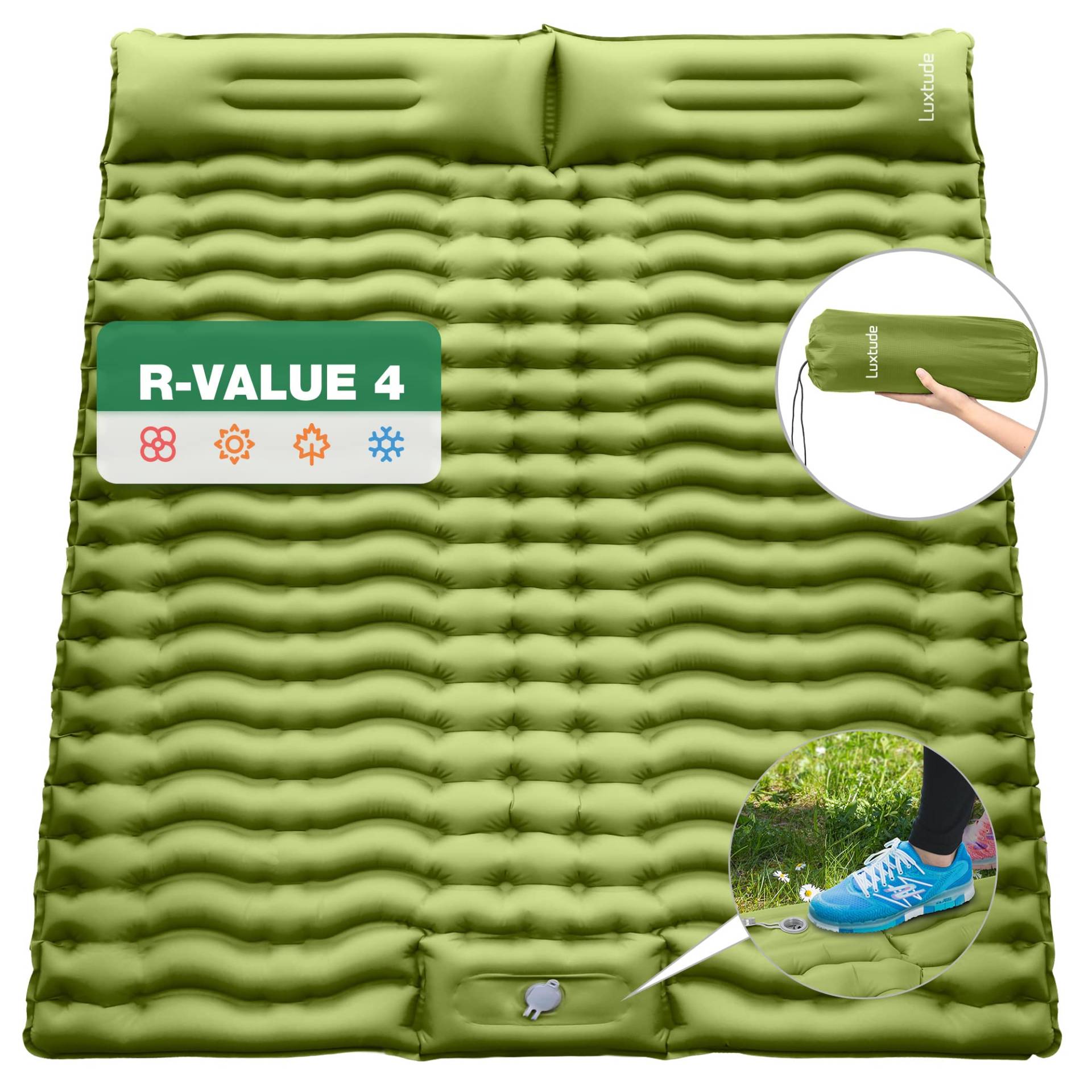 Luxtude Isomatte, 2 Personen Luftmatratze Selbstaufblasend Outdoor, Ultraleicht Camping Matratze Kleines Packmass, Wasserdicht Faltbar Schlafmatten mit Kissen, Fußpumpe Aufblasbare Isomatte Luxtude Isomatte, 2 Personen Luftmatratze Selbstaufblasend Outdoor, Ultraleicht Camping Matratze Kleines Packmass, Wasserdicht Faltbar Schlafmatten mit Kissen, Fußpumpe Aufblasbare Isomatte von Luxtude