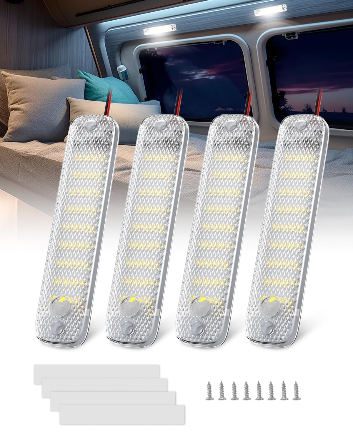 Luxvista 12V LED Innenbeleuchtung, 36 LED Leiste mit ON/Off Schalter für Auto Wohnmobil Van Bus Caravan Boat Küche Bad Bar LKW, 6000K (4 Stück), DIN-2506-CWX4-UK von Luxvista