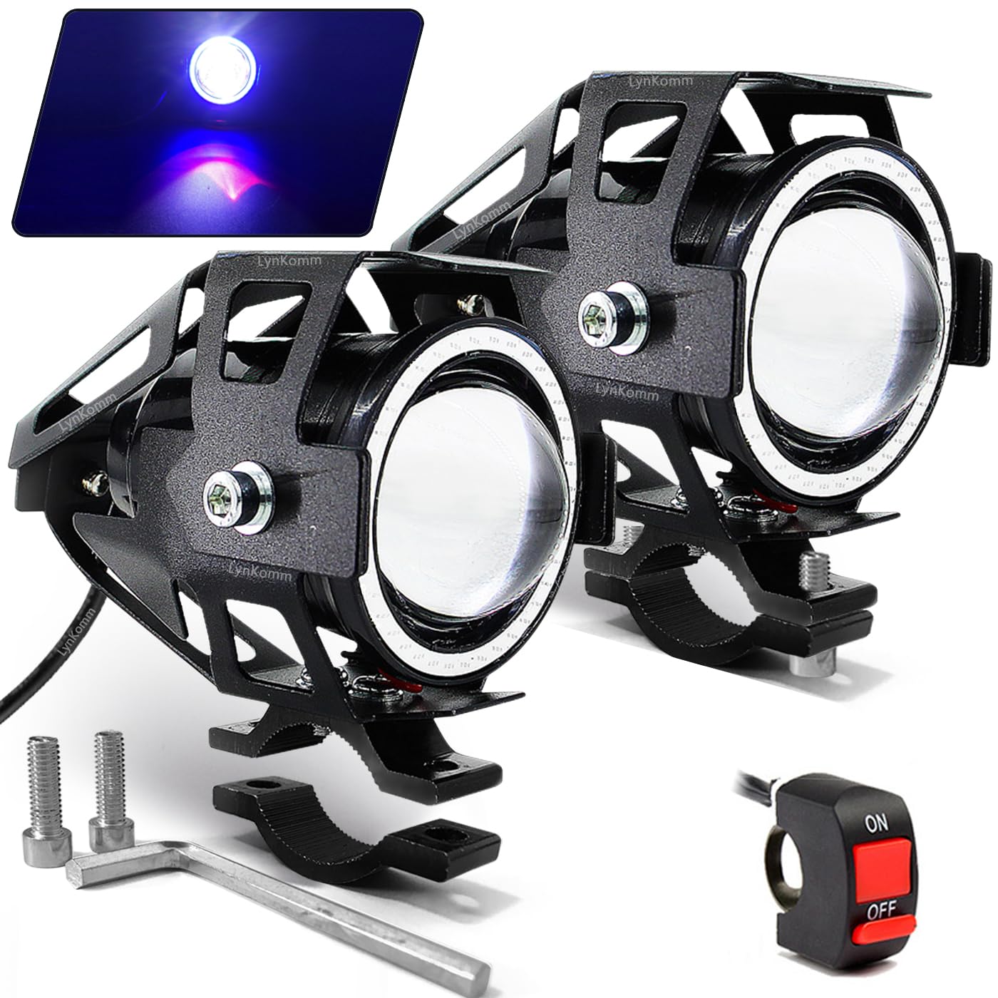 LynKomm 2 Stück Motorrad Scheinwerfer U7 LED Nebelscheinwerfer Spotlight DRL Universal Hilfsscheinwerfer mit Blau Angel Eyes Halo Ring und Schalter LynKomm 2 Stück Motorrad Scheinwerfer U7 LED Nebelscheinwerfer Spotlight DRL Universal Hilfsscheinwerfer mit Blau Angel Eyes Halo Ring und Schalter von LynKomm