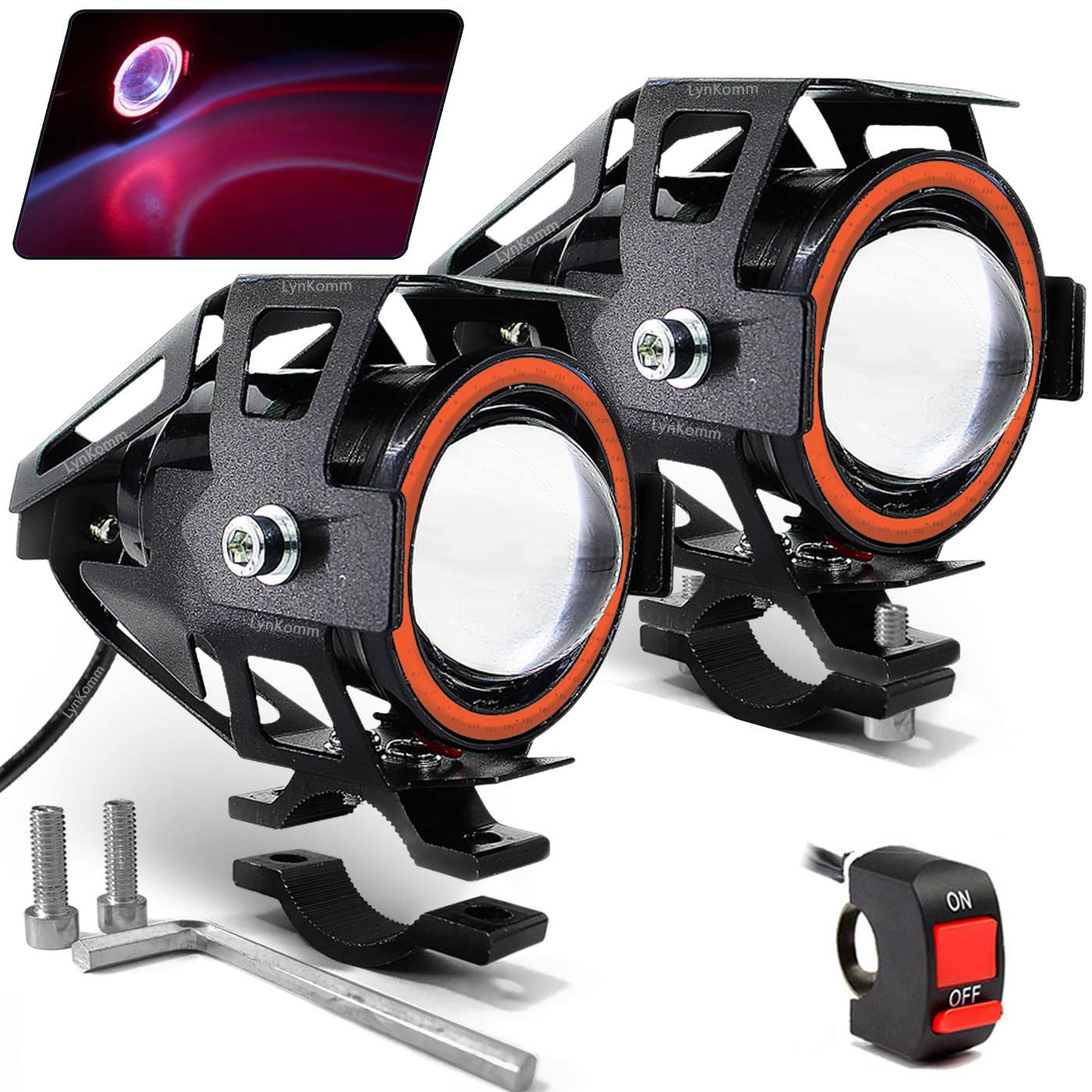 LynKomm 2 Stück Motorrad Scheinwerfer U7 LED Nebelscheinwerfer Spotlight DRL Universal Hilfsscheinwerfer mit Rot Angel Eyes Halo Ring und Schalter LynKomm 2 Stück Motorrad Scheinwerfer U7 LED Nebelscheinwerfer Spotlight DRL Universal Hilfsscheinwerfer mit Rot Angel Eyes Halo Ring und Schalter von LynKomm