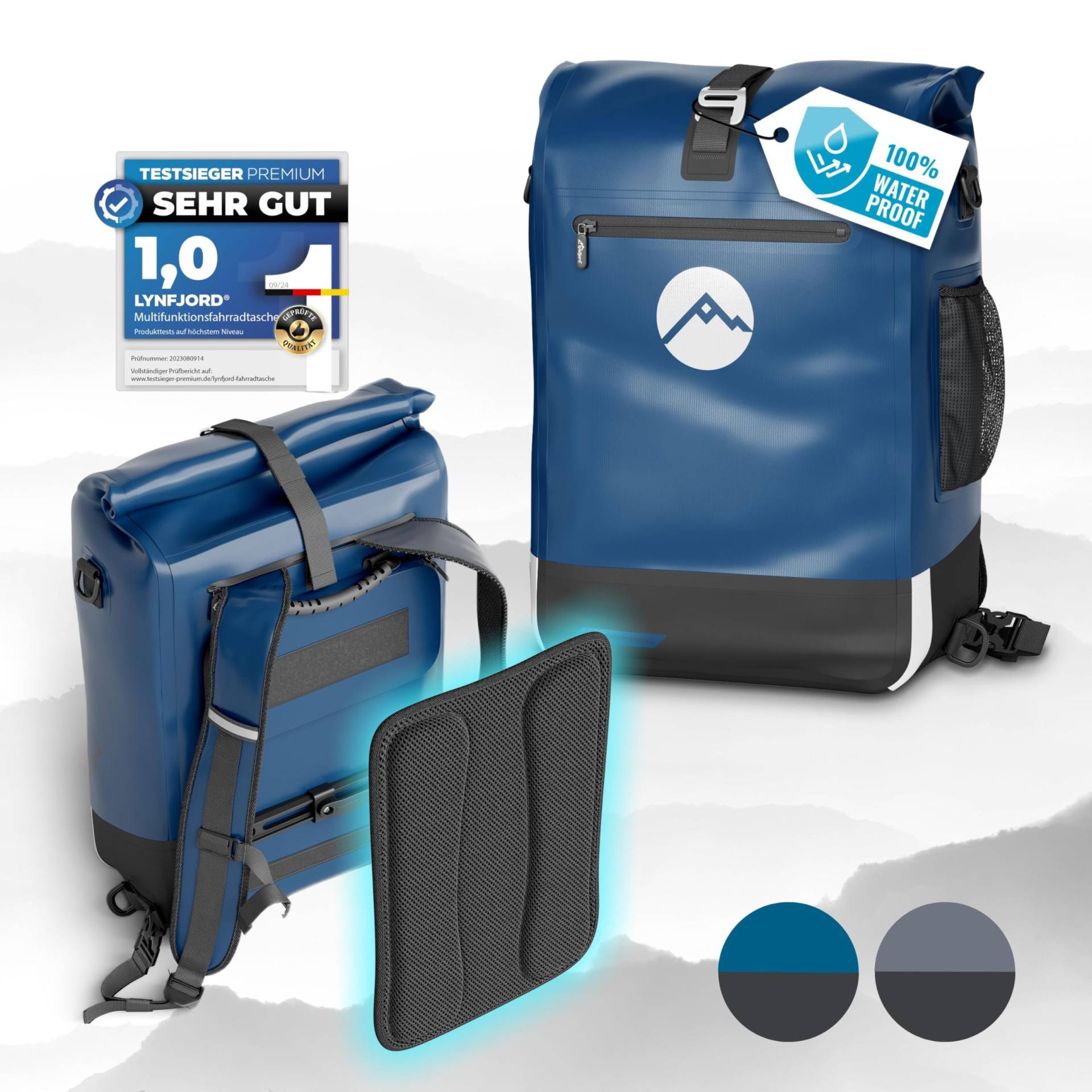 Lynfjord Travel Trek 25 Fahrradtasche 3in1 - optimierte Gepäckträgertasche, Rucksack, Cross Bag - wasserdicht - Rückenpolster - Helmnetz - Schnelleinhängung - Laptoptasche - Rückwand - Midnight Blue Lynfjord Travel Trek 25 Fahrradtasche 3in1 - optimierte Gepäckträgertasche, Rucksack, Cross Bag - wasserdicht - Rückenpolster - Helmnetz - Schnelleinhängung - Laptoptasche - Rückwand - Midnight Blue von Lynfjord