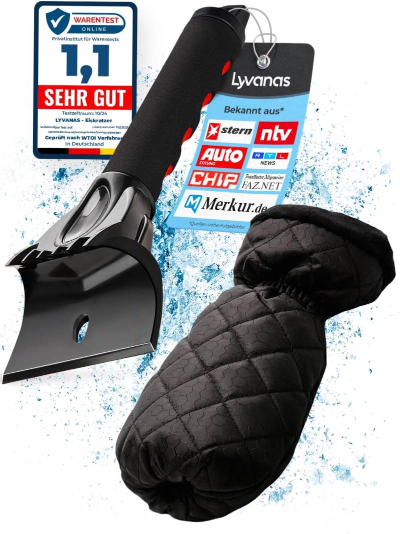 LYVANAS Eiskratzer Auto mit Handschuh TESTSIEGER 2025* - “Eismonster” Profi Scheibenkratzer Auto trifft auf den “Besten Eiskratzer Auto Handschuh“ - top Effizienz kombiniert mit 100% Komfort von LYVANAS