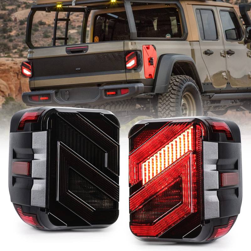 M MIBAHE LED-Rücklichter für Gladiator JT mit Rückwärtsbremslicht, kompatibel mit Jeep Gladiator JT 2019–2022, schwarze Linse (2 Stück) von M MIBAHE