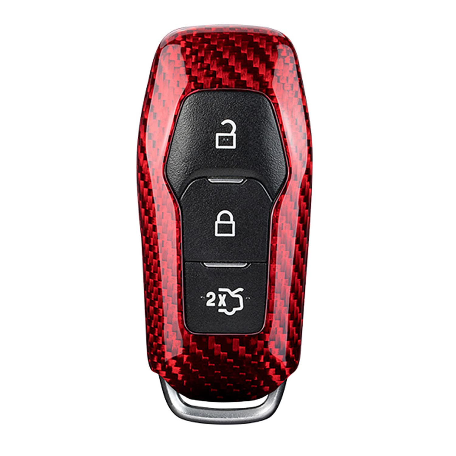 M.JVisun Echte Kohlefaser Abdeckung Fall Für Ford Mustang 2015 2016 Intelligent Auto Schlüssel Schlüsselanhänger - Für Mustang Logo - 3 Tasten - Rot von M.JVisun