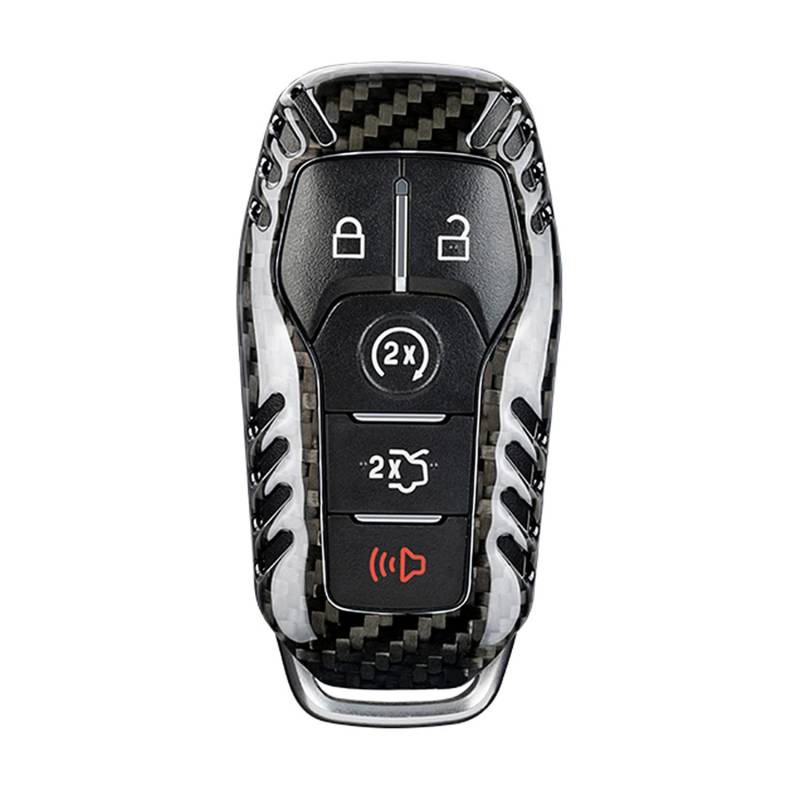 M.JVisun Echte Kohlefaser Abdeckung Fall Schlüsselgehäuse Für Ford Edge Explorer F-150 F-250 F-350 F-450 F-550 Fusion Mondeo Mustang Taurus Auto Schlüssel Schlüsselanhänger - Für 5 Tasten - Schwarz von M.JVisun
