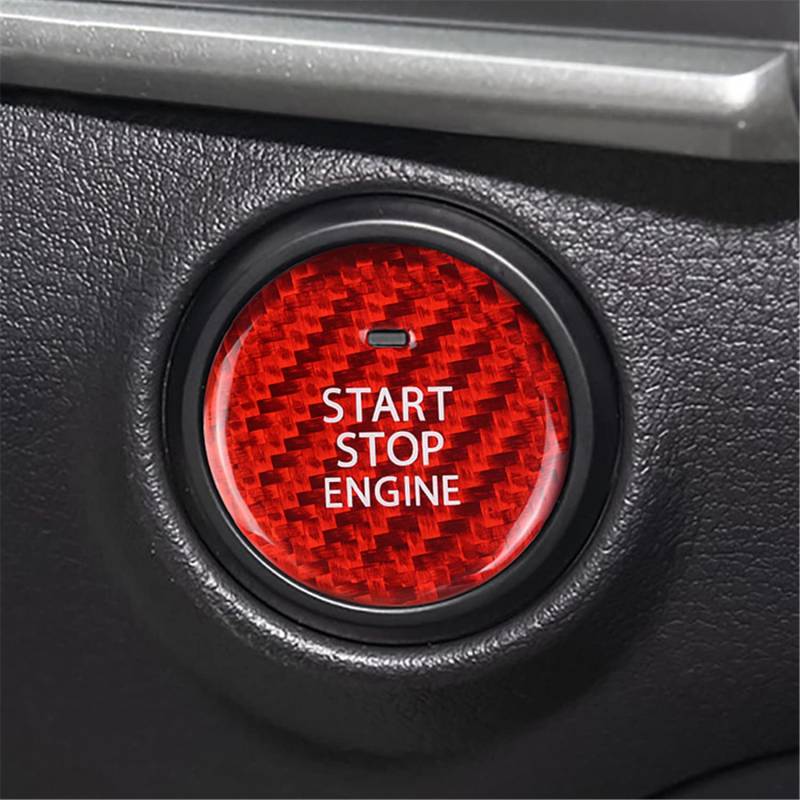 M.JVisun Kohlefaser EIN Knopf Start Taste Deckel Trimmen für Mazda, Zündung Schalter Aufkleber für Mazda 3 Axela CX-30 EV - Rot von M.JVisun