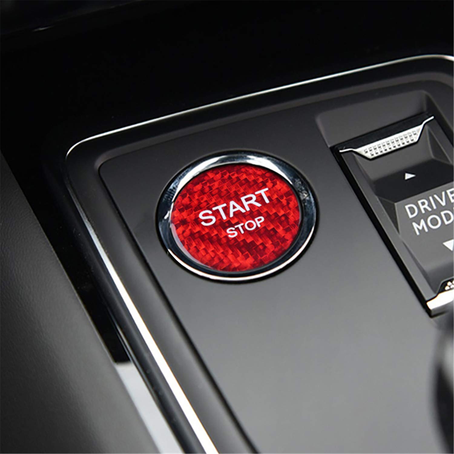 M.JVisun Kohlefaser EIN Knopf Start Taste Deckel Trimmen für Peugeot/für Citroen/für DS, Zündung Schalter Aufkleber für Peugeot 308S 408 4008 5008 508 508L für Citroen C4L für DS 4 4S 5 5LS 6 -Rot von M.JVisun