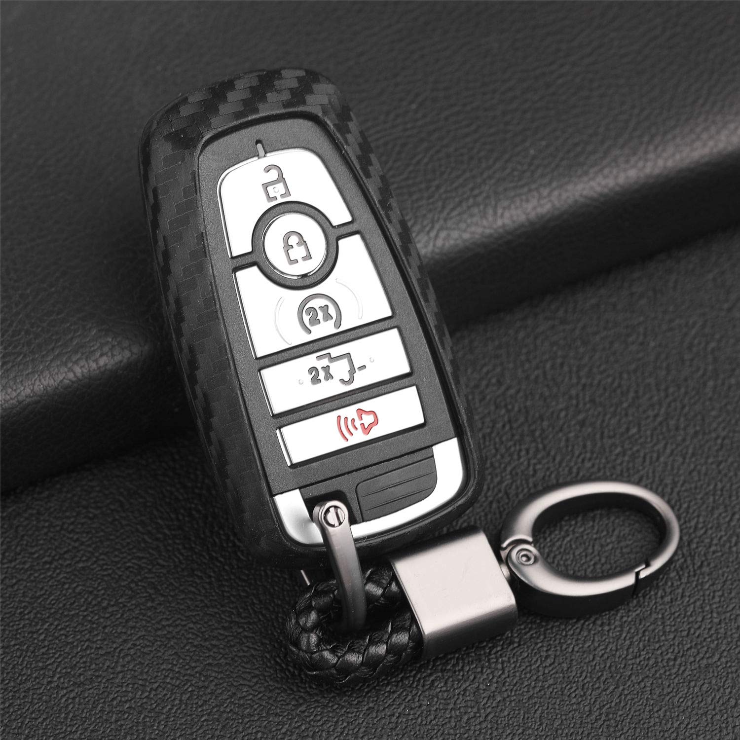 M.JVisun TPU-Silikon-Schutzhülle für Ford Mondeo 2017 2018 Smart-Schlüsselanhänger, Auto-Fernbedienung, mit Schlüsselanhänger, Silikon TPU, Schwarz - Weave Keychain von M.JVisun