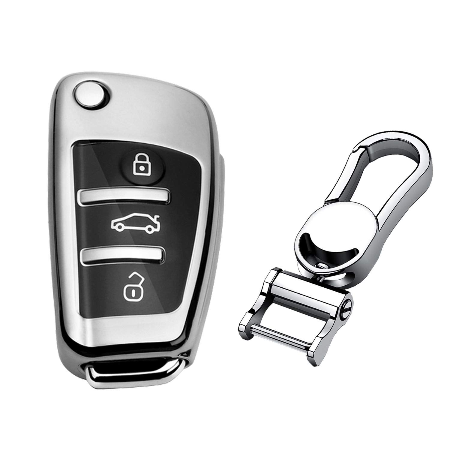 M.JVisun TPU Weich Autoschlüssel Fall für Audi A1 A3 A4 A6 A8 Quattro Q2 Q3 Q7 R8 RS3 RS6 S3 S6 TT TTS Silikon Schlüssel Hülle - Glänzend Silber - Metall Schlüsselbund M.JVisun TPU Weich Autoschlüssel Fall für Audi A1 A3 A4 A6 A8 Quattro Q2 Q3 Q7 R8 RS3 RS6 S3 S6 TT TTS Silikon Schlüssel Hülle - Glänzend Silber - Metall Schlüsselbund von M.JVisun