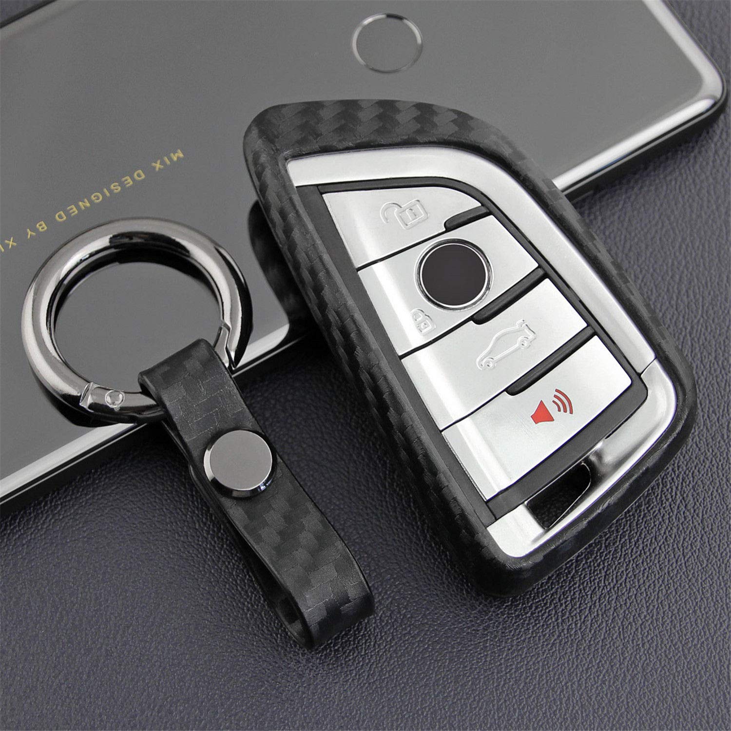 M.JVisun Weich Autoschlüssel Fall für BMW 2 Serie 3 Serie 5 Serie 6 Serie 7 Serie GT5 M4 M5 X1 X2 X3 X5 X5M X6 X6M X7 Silikon TPU Kohlefaser Muster Abdeckung - Schwarz - Runde Schlüsselbund M.JVisun Weich Autoschlüssel Fall für BMW 2 Serie 3 Serie 5 Serie 6 Serie 7 Serie GT5 M4 M5 X1 X2 X3 X5 X5M X6 X6M X7 Silikon TPU Kohlefaser Muster Abdeckung - Schwarz - Runde Schlüsselbund von M.JVisun