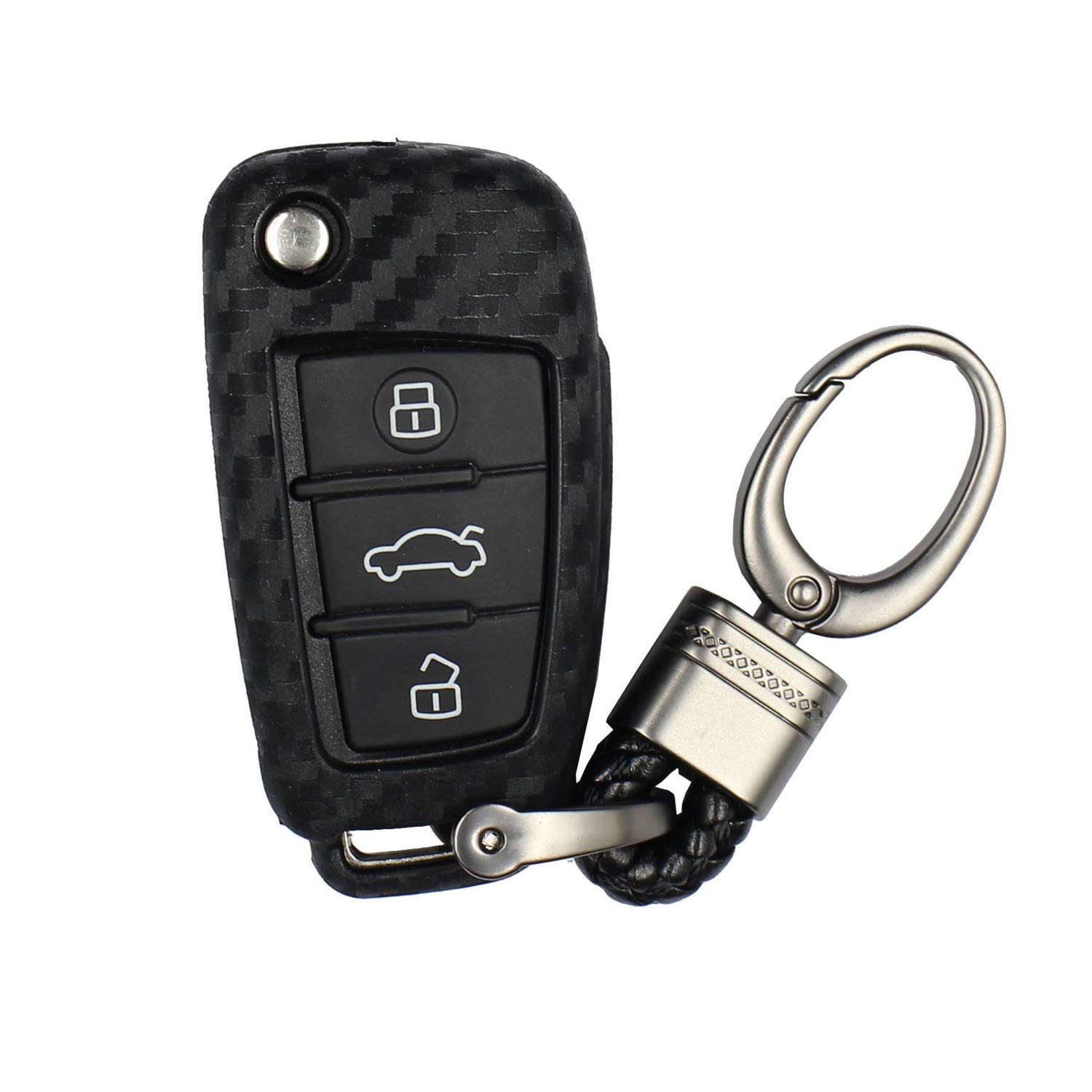 M.JVisun Weich Autoschlüssel Fall für Audi A1 A3 A4 A6 A8 Quattro Q2 Q3 Q7 R8 RS3 RS6 S3 S6 TT TTS Silikon TPU Kohlefaser Muster Abdeckung - Schwarz - Weben Schlüsselbund M.JVisun Weich Autoschlüssel Fall für Audi A1 A3 A4 A6 A8 Quattro Q2 Q3 Q7 R8 RS3 RS6 S3 S6 TT TTS Silikon TPU Kohlefaser Muster Abdeckung - Schwarz - Weben Schlüsselbund von M.JVisun