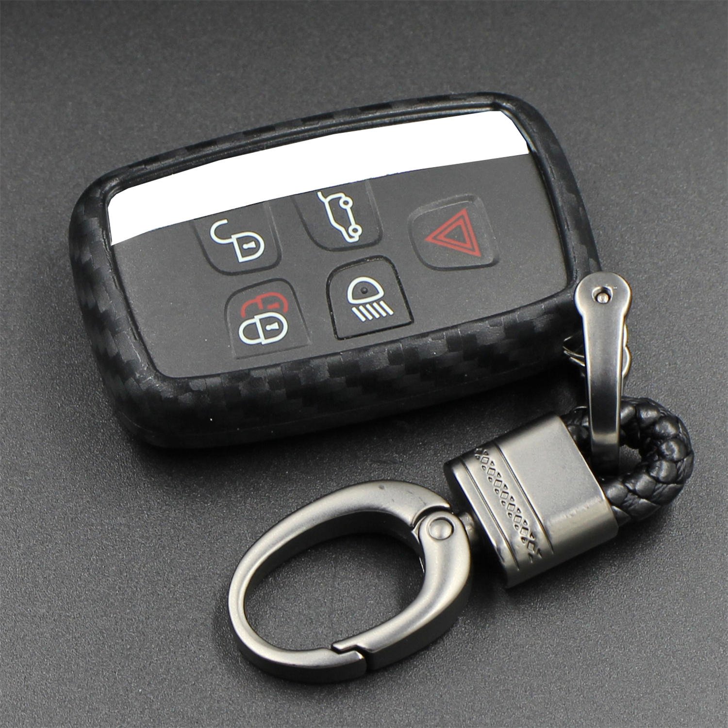 M.JVisun Weich Autoschlüssel Fall für Land Rover Discovery 4/Sport Freelander 2 für Range Rover Evoque/Sport/Velar Silikon TPU Kohlefaser Muster Abdeckung - Schwarz - Weben Schlüsselbund M.JVisun Weich Autoschlüssel Fall für Land Rover Discovery 4/Sport Freelander 2 für Range Rover Evoque/Sport/Velar Silikon TPU Kohlefaser Muster Abdeckung - Schwarz - Weben Schlüsselbund von M.JVisun