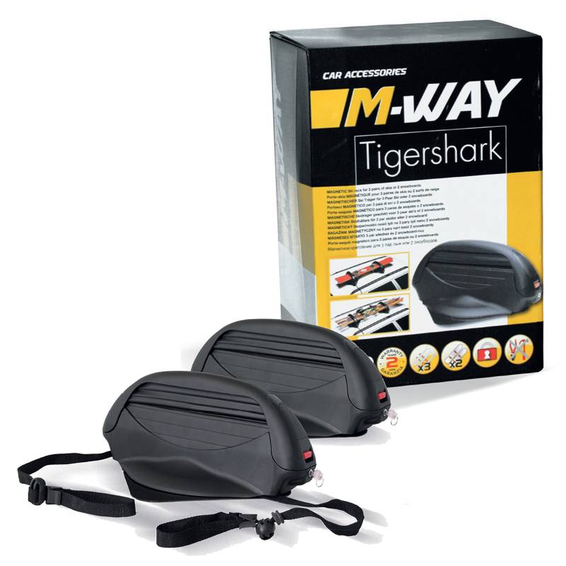 M.Way Magnetischer Skiträger für Auto - Schwarz, Aluminium, 3 Paar Ski oder 2 Snowboards, Schloss von M.Way